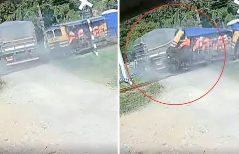 Acidente em Tubarão: Trem colide com caminhão carregado de arroz