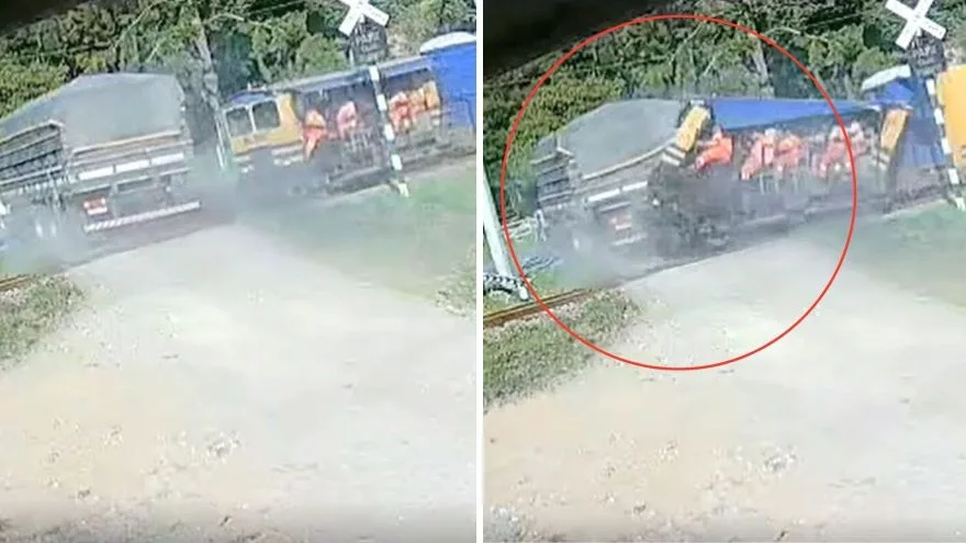 Acidente em Tubarão: Trem colide com caminhão carregado de arroz